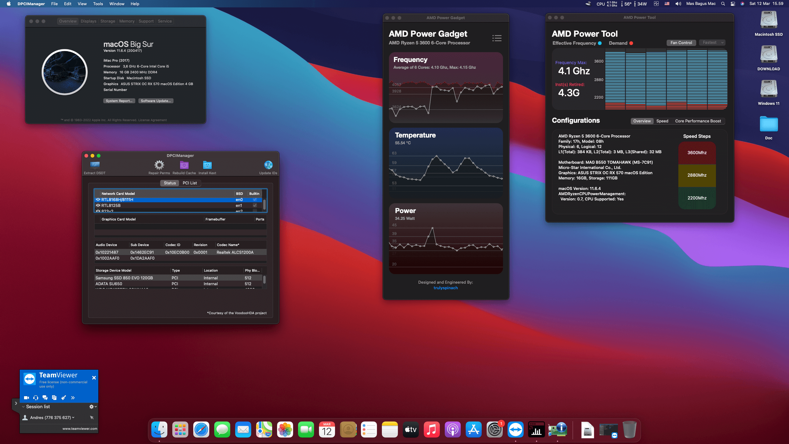 Success Hackintosh macOS Big Sur 11.6.4 Build 20G417 in MSI MAG B550 Tomahawk + AMD Ryzen 5 3600 + Asus RX 570